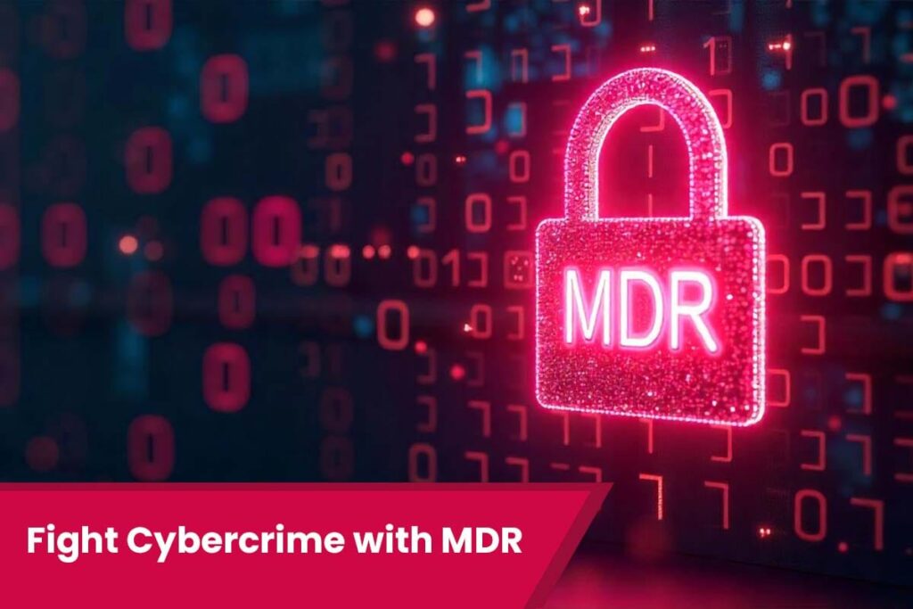 Illustration of a glowing lock with the text 'MDR', representing Managed Detection and Response services for proactive cybersecurity and real-time threat protection.