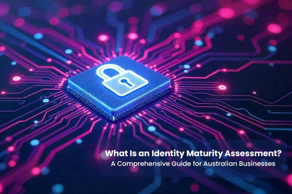 A lock icon on a microchip illustrating the concept of Identity Maturity Assessment for Australian businesses.