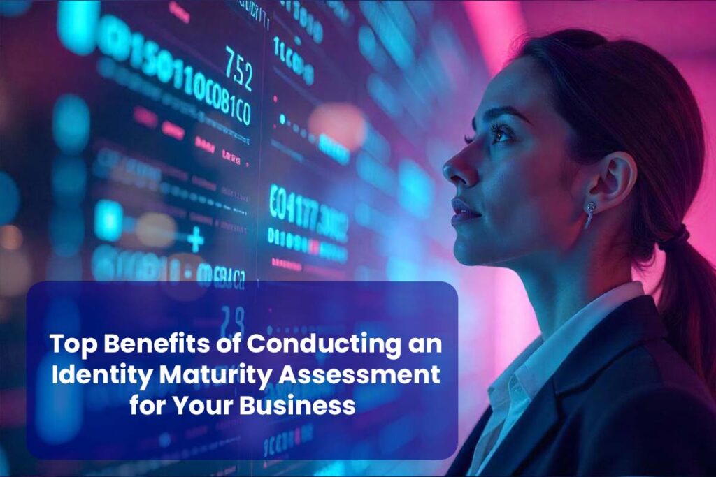 Professional woman analysing digital data with a focus on Identity Maturity Assessment for improved security and IAM compliance in Australian businesses.