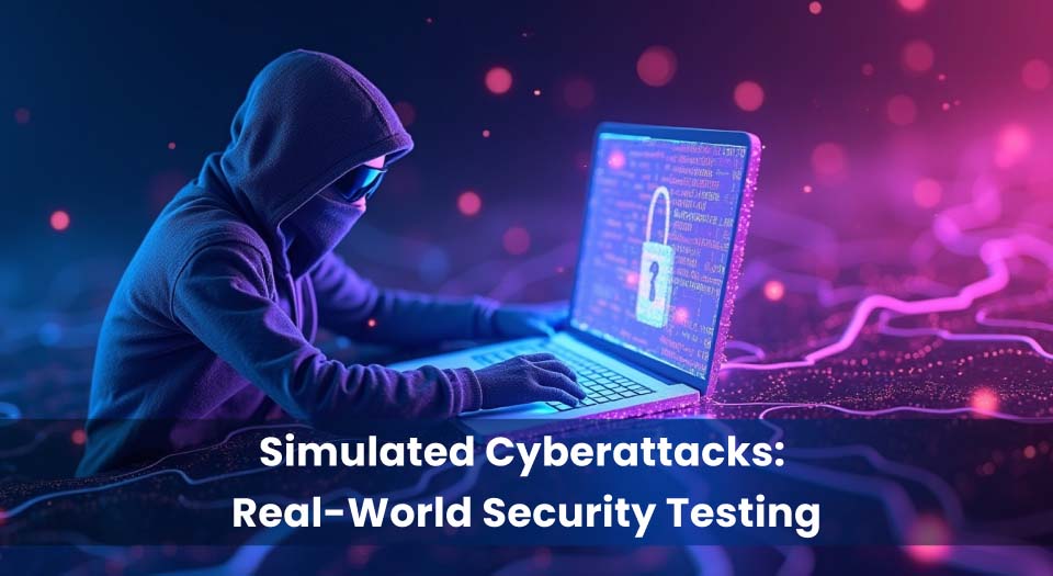 A cybersecurity professional in a hoodie conducting a simulated cyberattack on a laptop, representing penetration testing to assess security resilience.