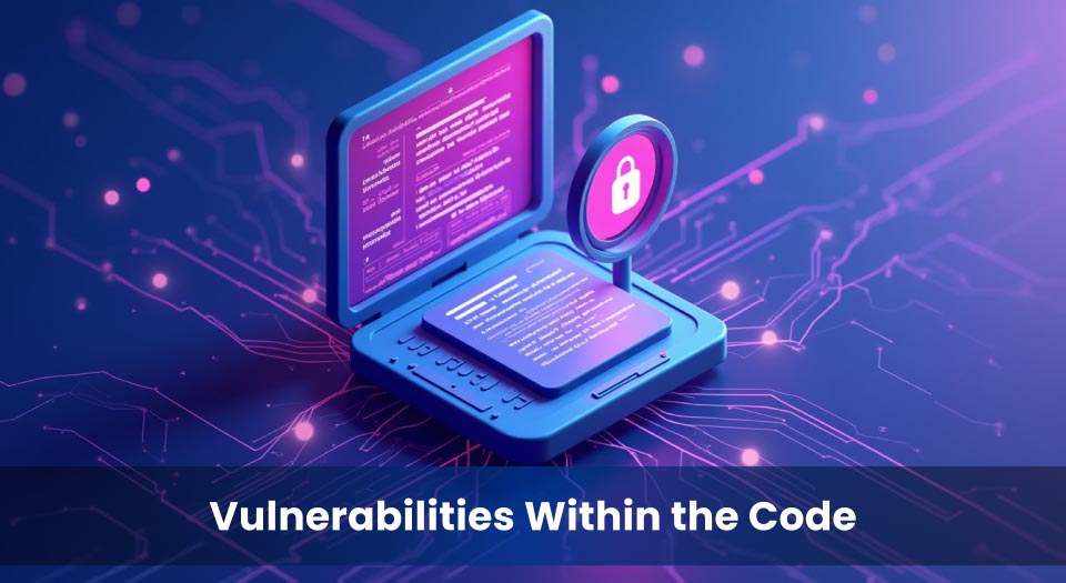 Laptop with smart contract code and digital padlock, symbolising how hackers exploit vulnerabilities in blockchain smart contracts.