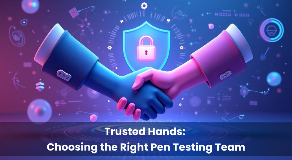 Handshake between two digital hands symbolising trusted partnership in blockchain penetration testing and cybersecurity collaboration.